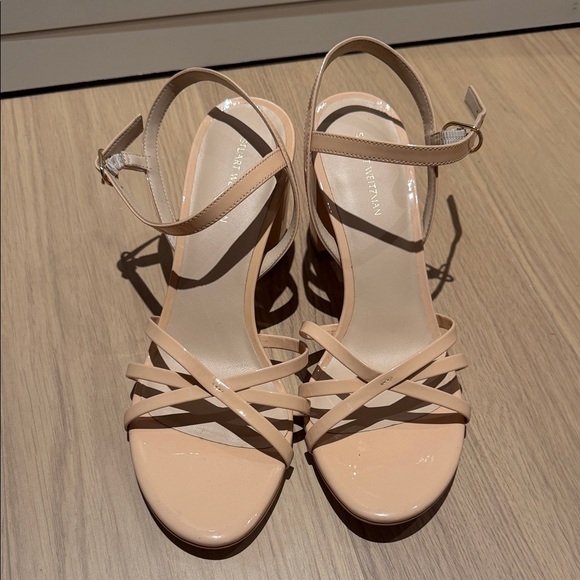 Stuart Weitzman Starla Block Heel Strappy Sandals in Beige Size 9.5 - Picture 2 of 6